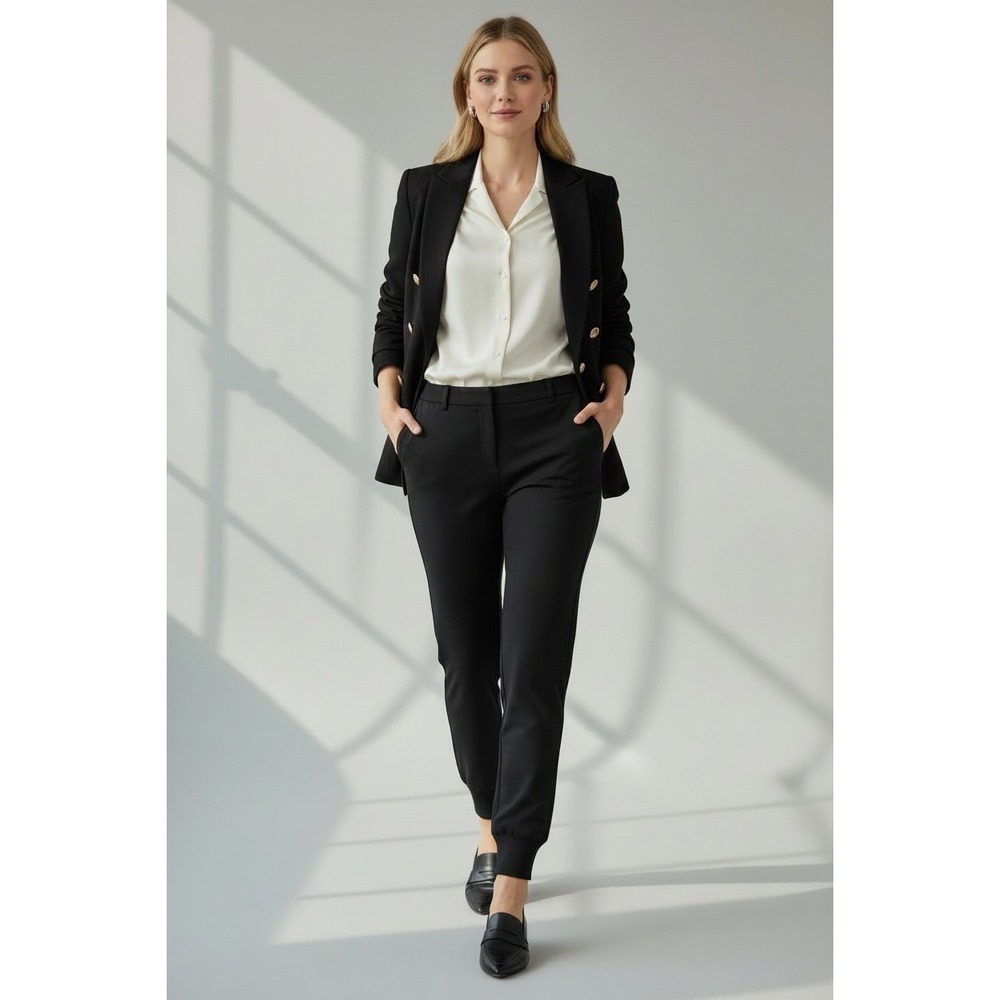 DKNY Jogger Dress Pants Womens 8 Black Solid Tapered Modern Elegant Chic